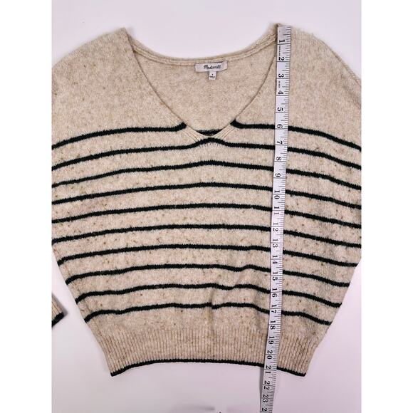 Madewell Merino Wool Oatmeal & Dark Green Striped V Neck Sweater Women’s Small - Picture 10 of 12